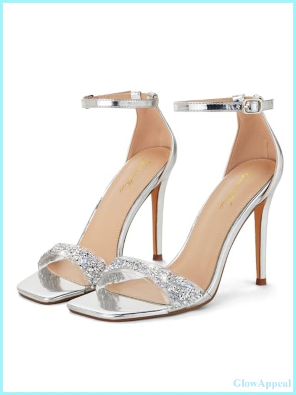 Women's High Heeled Sandals Square Open Toe 4 Inch Stiletto Ankle Strap
